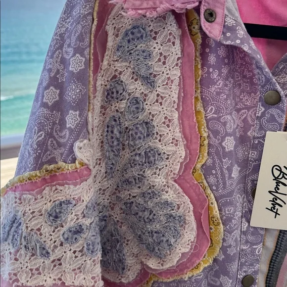 BLUE VELVET NWT Pink and Purple crochet Butterfly Patchwork Shirt - Picture 7 of 12